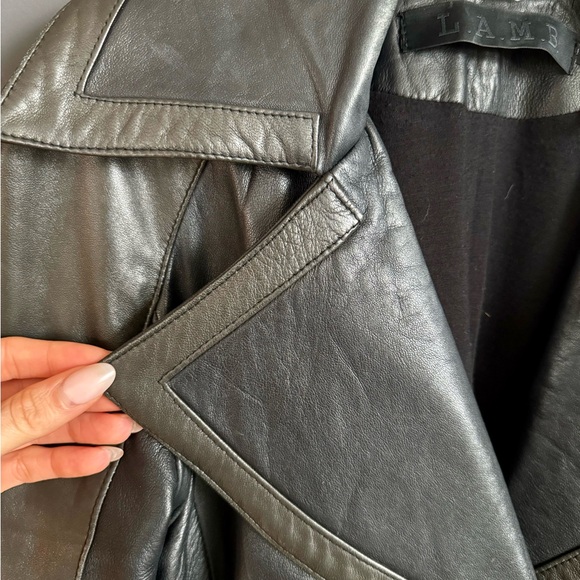 L.A.M.B. Black Leather Wool Lined Biker Jacket with Gunmetal Detail - Picture 9 of 14
